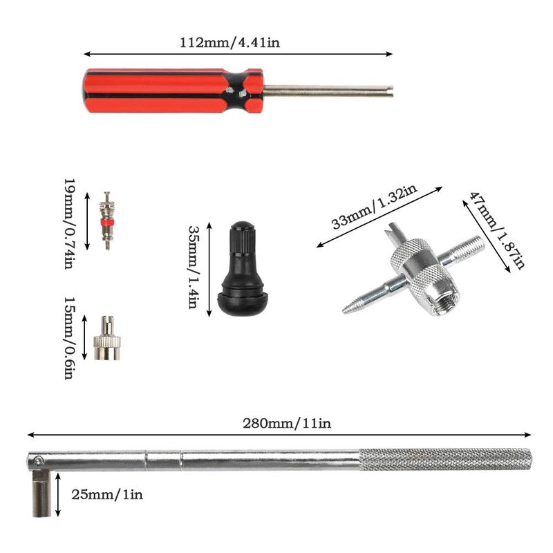 FOCCTS 17PCS Tire Valve Stem Tool Puller and Installer Kit, 6 Pcs TR412 Tubeless Tire Valve Stems with Valve Stem Cores, Single Head Tire Valve Core Remover Tire Repair Install Tool - Image 2